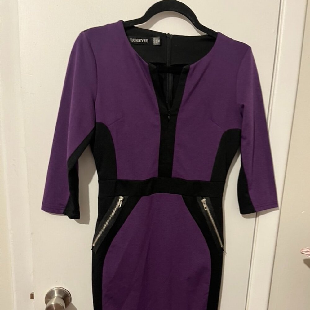 HOMEYEE Black & purple Dress 3/4 sleeve SZ 6